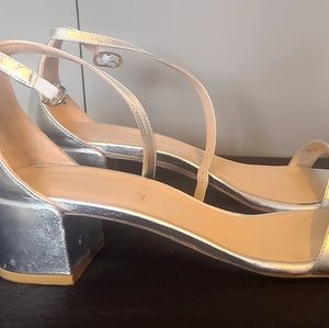 Stuart Weitzman Nudist Curve Metallic Ankle Strap Sandals Size 11